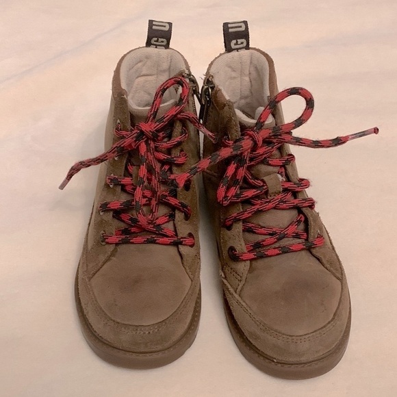 UGG brown leather high boots red laces Robley Waterproof Boot size 12 walnut - Picture 1 of 7